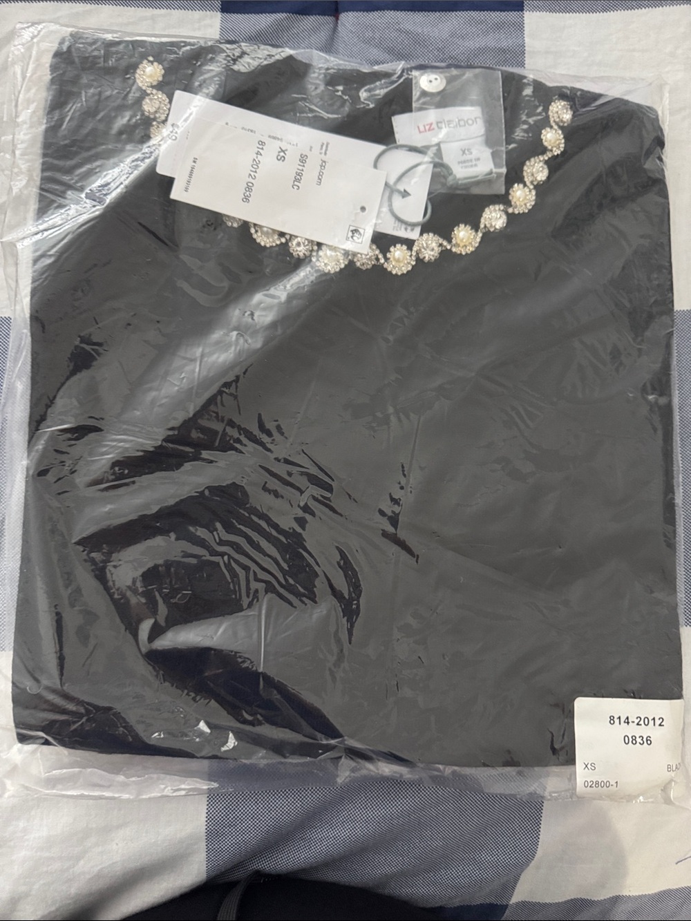 Liz Claiborne Black Crewneck Top with Crystal Trim